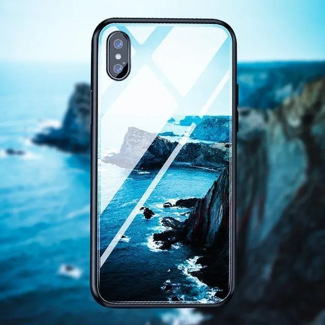 H & A Luxus-Telefonhülle aus gehärtetem Glas für iPhone 7 8 6 6s Plus Silikon-Abdeckung mit Sternenraum-Muster für iPhone X XR XS XSMax Hülle
