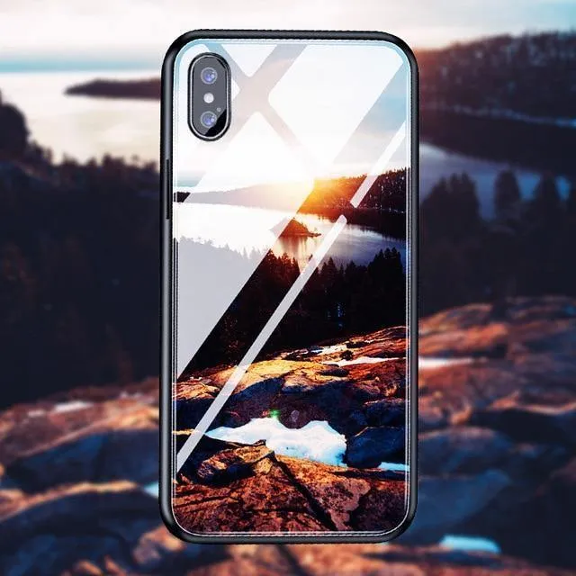 H & A Luxus-Telefonhülle aus gehärtetem Glas für iPhone 7 8 6 6s Plus Silikon-Abdeckung mit Sternenraum-Muster für iPhone X XR XS XSMax Hülle