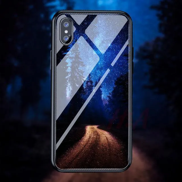 H & A Luxus-Telefonhülle aus gehärtetem Glas für iPhone 7 8 6 6s Plus Silikon-Abdeckung mit Sternenraum-Muster für iPhone X XR XS XSMax Hülle