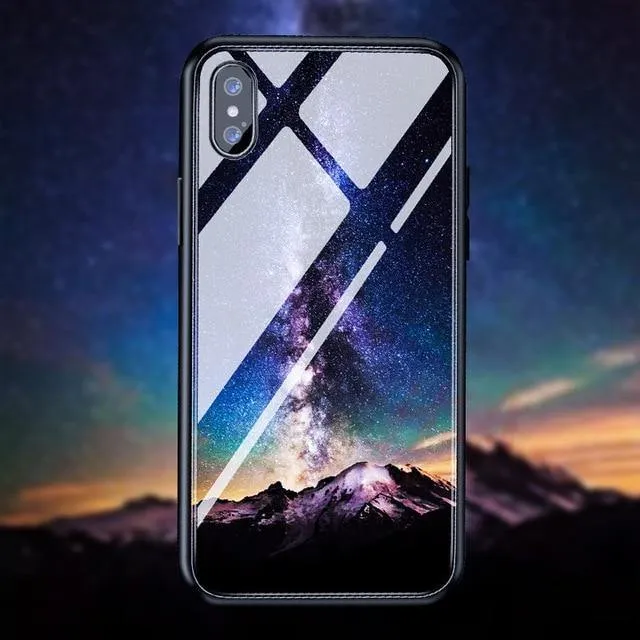 H & A Luxus-Telefonhülle aus gehärtetem Glas für iPhone 7 8 6 6s Plus Silikon-Abdeckung mit Sternenraum-Muster für iPhone X XR XS XSMax Hülle