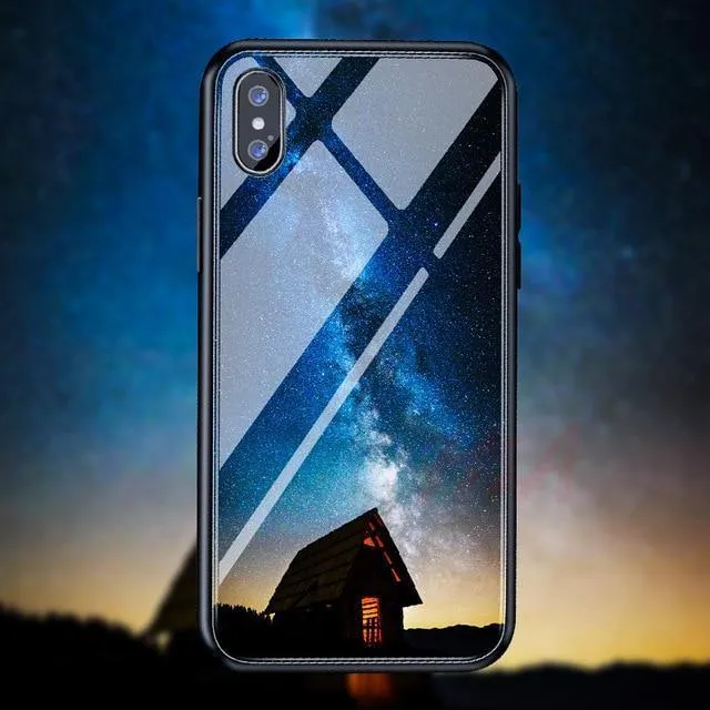 H & A Luxus-Telefonhülle aus gehärtetem Glas für iPhone 7 8 6 6s Plus Silikon-Abdeckung mit Sternenraum-Muster für iPhone X XR XS XSMax Hülle