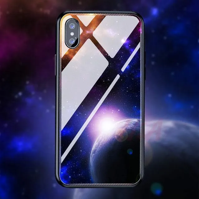 H & A Luxus-Telefonhülle aus gehärtetem Glas für iPhone 7 8 6 6s Plus Silikon-Abdeckung mit Sternenraum-Muster für iPhone X XR XS XSMax Hülle