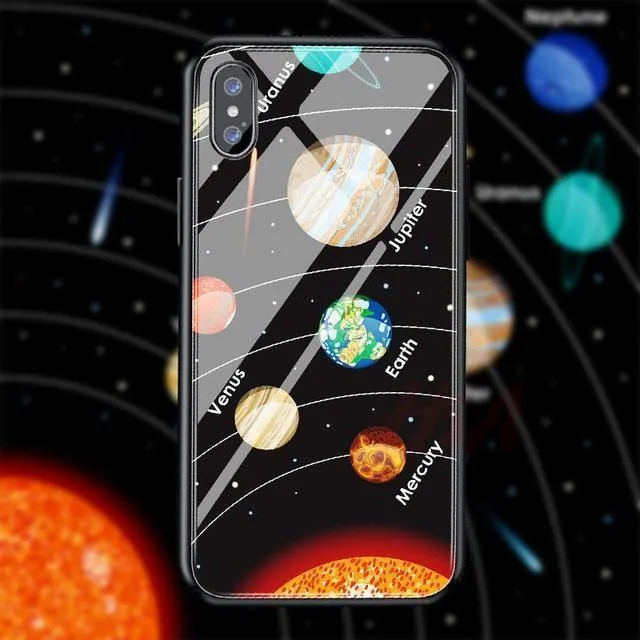H & A Luxus-Telefonhülle aus gehärtetem Glas für iPhone 7 8 6 6s Plus Silikon-Abdeckung mit Sternenraum-Muster für iPhone X XR XS XSMax Hülle