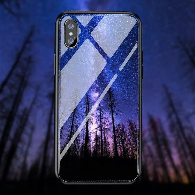 H & A Luxus-Telefonhülle aus gehärtetem Glas für iPhone 7 8 6 6s Plus Silikon-Abdeckung mit Sternenraum-Muster für iPhone X XR XS XSMax Hülle
