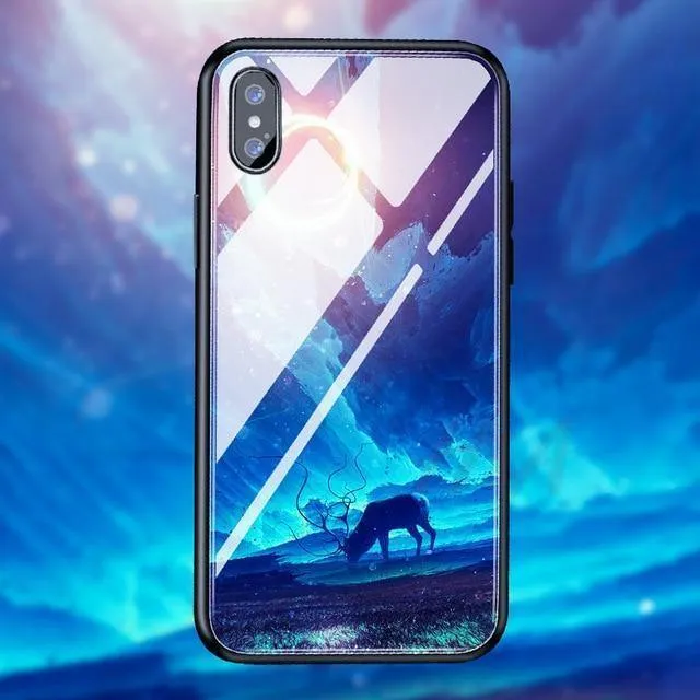 H & A Luxus-Telefonhülle aus gehärtetem Glas für iPhone 7 8 6 6s Plus Silikon-Abdeckung mit Sternenraum-Muster für iPhone X XR XS XSMax Hülle