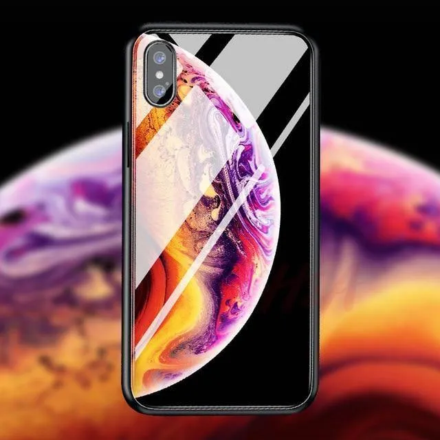 H & A Luxus-Telefonhülle aus gehärtetem Glas für iPhone 7 8 6 6s Plus Silikon-Abdeckung mit Sternenraum-Muster für iPhone X XR XS XSMax Hülle