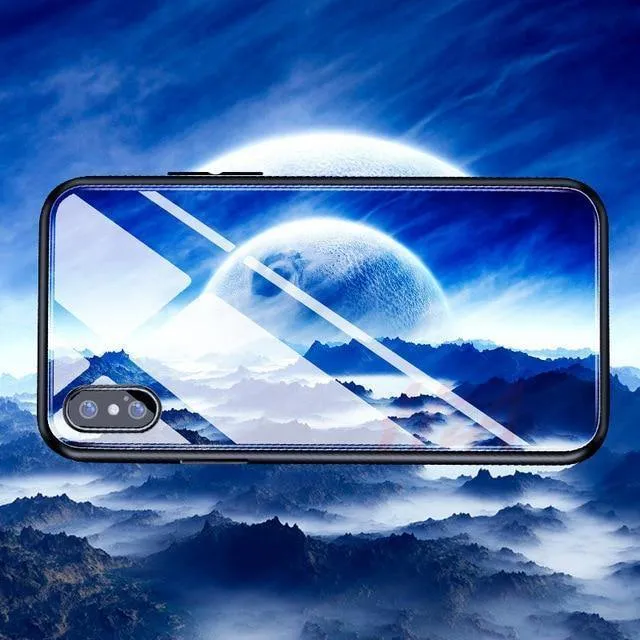 H & A Luxus-Telefonhülle aus gehärtetem Glas für iPhone 7 8 6 6s Plus Silikon-Abdeckung mit Sternenraum-Muster für iPhone X XR XS XSMax Hülle