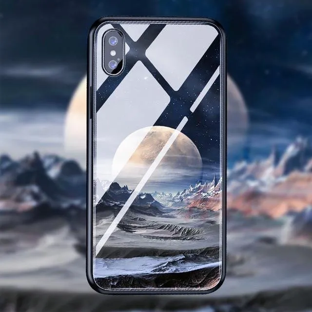H & A Luxus-Telefonhülle aus gehärtetem Glas für iPhone 7 8 6 6s Plus Silikon-Abdeckung mit Sternenraum-Muster für iPhone X XR XS XSMax Hülle