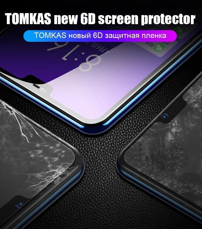 TOMKAS 6D Glas für Xiaomi Redmi Note 6 Pro Glasetui Redmi Note 5 Pro 6 6A 5 Plus für Xiaomi Mi 8 Lite A1 A2 Lite Pocophone F1