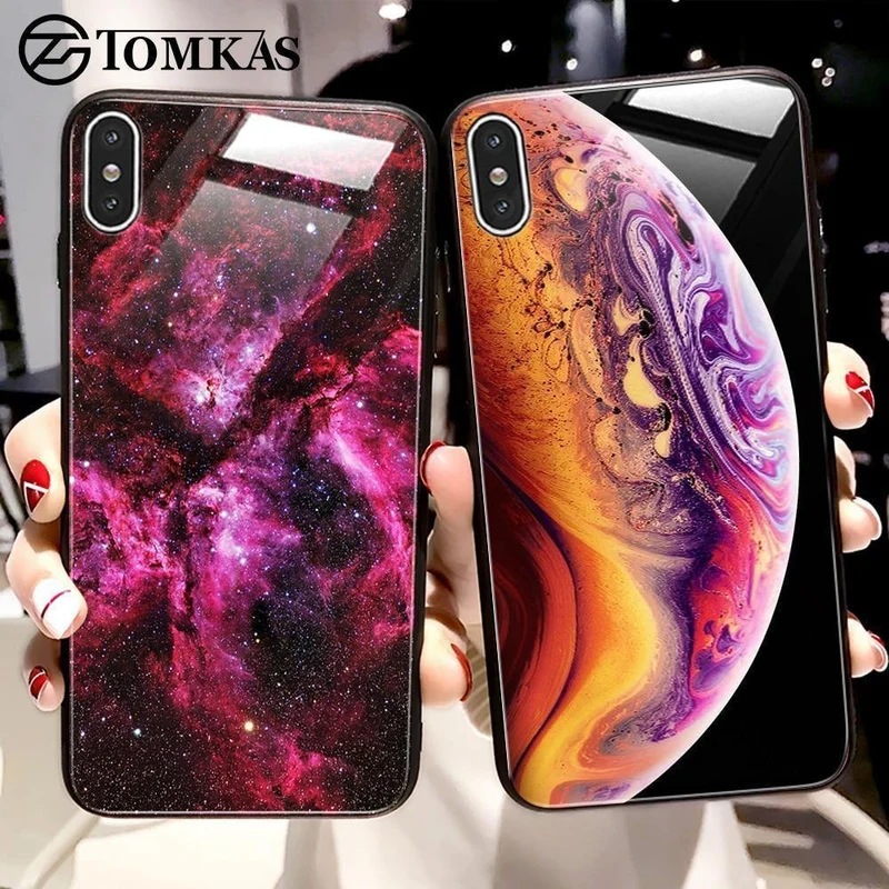 TOMKAS Luxus Space Cover Hülle für iPhone X XS MAX XR XS Glas Silikon Handyhülle für iPhone 7 8 Plus Hüllen für iPhone 6 S 6s