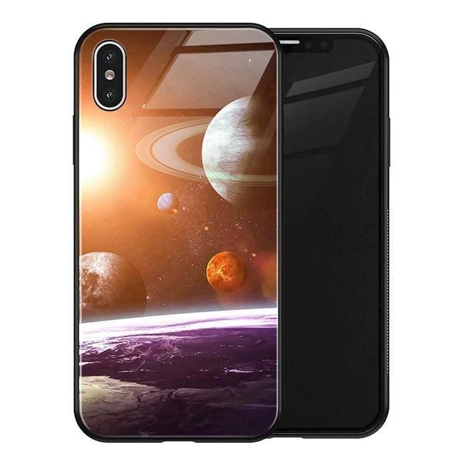 TOMKAS Luxus Space Cover Hülle für iPhone X XS MAX XR XS Glas Silikon Handyhülle für iPhone 7 8 Plus Hüllen für iPhone 6 S 6s