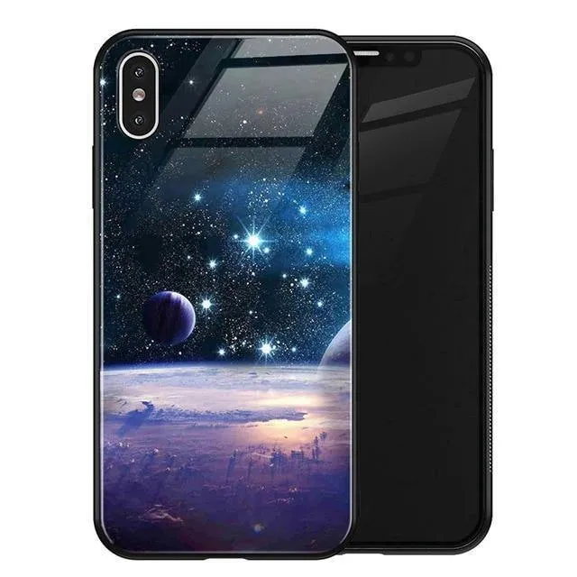 TOMKAS Luxus Space Cover Hülle für iPhone X XS MAX XR XS Glas Silikon Handyhülle für iPhone 7 8 Plus Hüllen für iPhone 6 S 6s