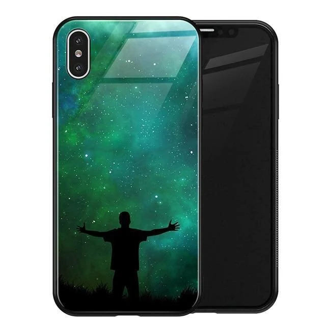 TOMKAS Luxus Space Cover Hülle für iPhone X XS MAX XR XS Glas Silikon Handyhülle für iPhone 7 8 Plus Hüllen für iPhone 6 S 6s