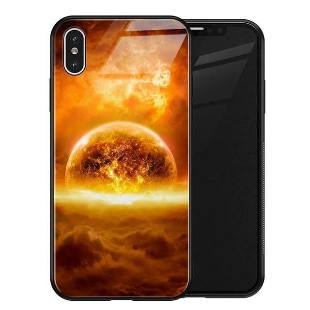 TOMKAS Luxus Space Cover Hülle für iPhone X XS MAX XR XS Glas Silikon Handyhülle für iPhone 7 8 Plus Hüllen für iPhone 6 S 6s