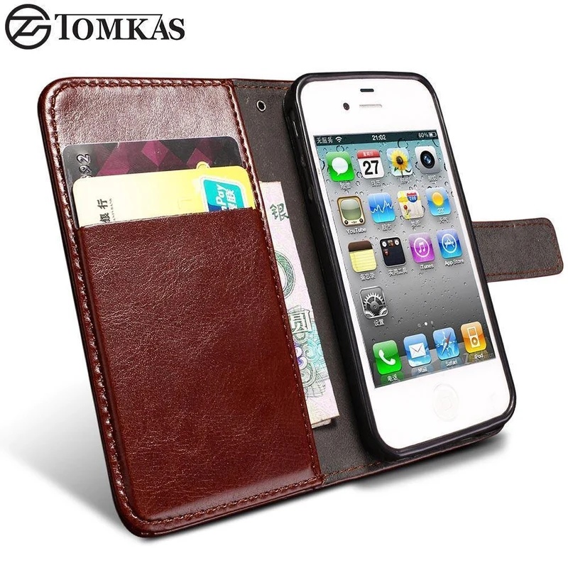 TOMKAS 4S Flip Brieftasche PU Ledertasche für iPhone 4 4S Abdeckung Vintage Coque Handytasche Hüllen für Apple iPhone 4S mit Kartenhalter