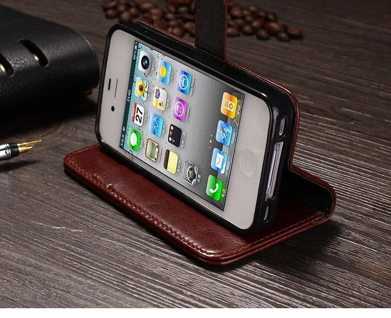 TOMKAS 4S Flip Brieftasche PU Ledertasche für iPhone 4 4S Abdeckung Vintage Coque Handytasche Hüllen für Apple iPhone 4S mit Kartenhalter