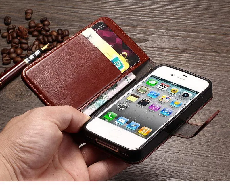TOMKAS 4S Flip Brieftasche PU Ledertasche für iPhone 4 4S Abdeckung Vintage Coque Handytasche Hüllen für Apple iPhone 4S mit Kartenhalter