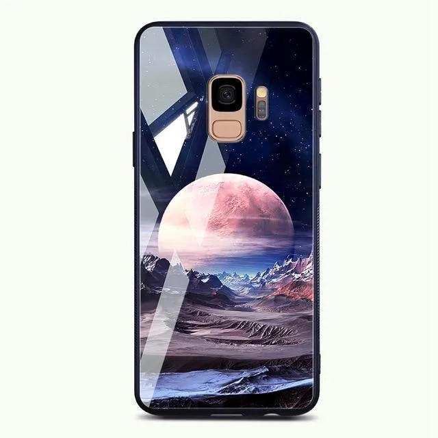 TOMKAS Gehärtetes Glasgehäuse für Samsung Galaxy S9 S9 Plus Silikon Coque Gemusterte Telefonabdeckungsfälle für Samsung Galaxy Note 9 8
