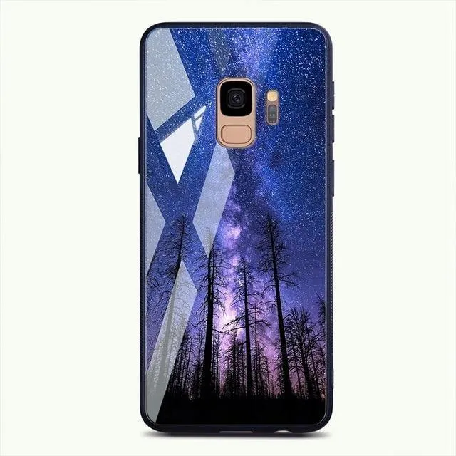 TOMKAS Gehärtetes Glasgehäuse für Samsung Galaxy S9 S9 Plus Silikon Coque Gemusterte Telefonabdeckungsfälle für Samsung Galaxy Note 9 8