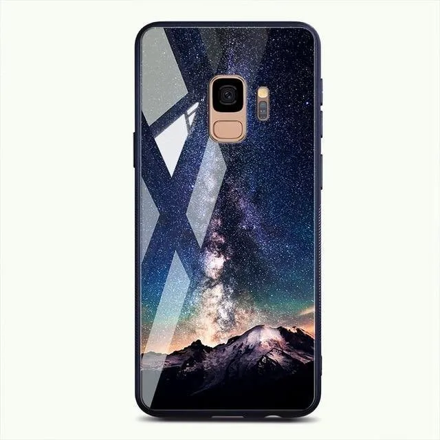 TOMKAS Gehärtetes Glasgehäuse für Samsung Galaxy S9 S9 Plus Silikon Coque Gemusterte Telefonabdeckungsfälle für Samsung Galaxy Note 9 8