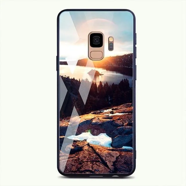 TOMKAS Gehärtetes Glasgehäuse für Samsung Galaxy S9 S9 Plus Silikon Coque Gemusterte Telefonabdeckungsfälle für Samsung Galaxy Note 9 8