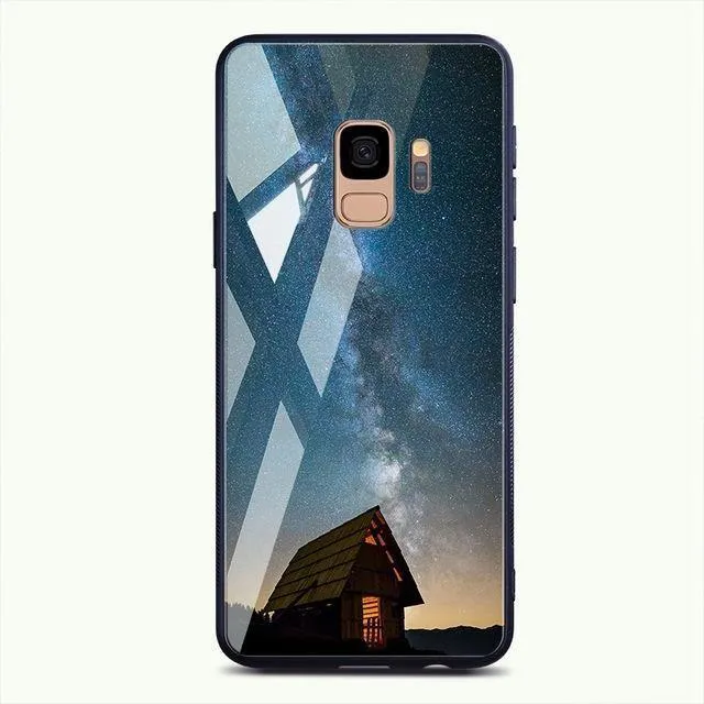 TOMKAS Gehärtetes Glasgehäuse für Samsung Galaxy S9 S9 Plus Silikon Coque Gemusterte Telefonabdeckungsfälle für Samsung Galaxy Note 9 8