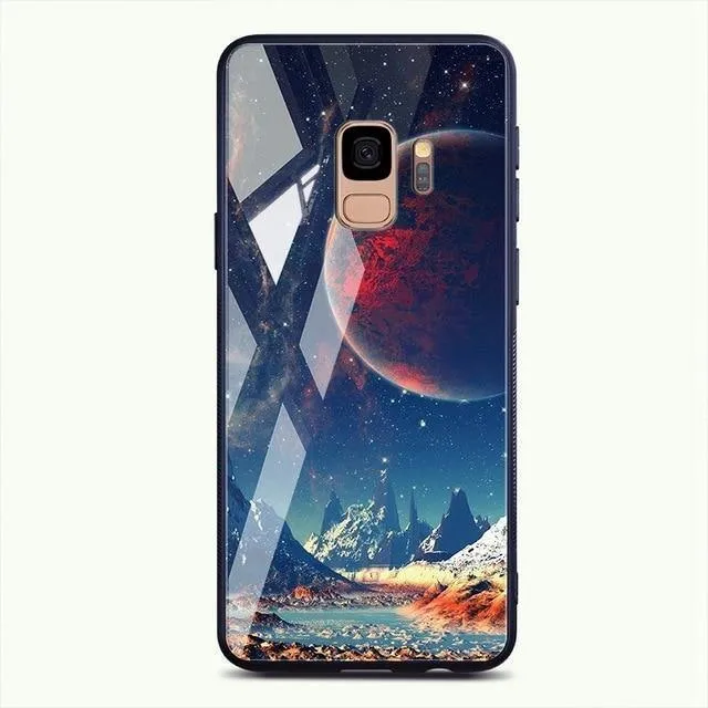 TOMKAS Gehärtetes Glasgehäuse für Samsung Galaxy S9 S9 Plus Silikon Coque Gemusterte Telefonabdeckungsfälle für Samsung Galaxy Note 9 8