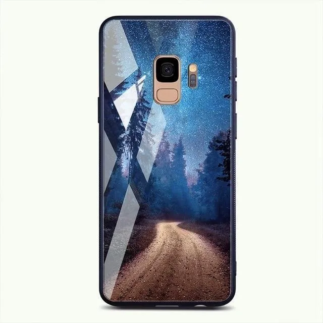 TOMKAS Gehärtetes Glasgehäuse für Samsung Galaxy S9 S9 Plus Silikon Coque Gemusterte Telefonabdeckungsfälle für Samsung Galaxy Note 9 8