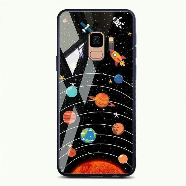 TOMKAS Gehärtetes Glasgehäuse für Samsung Galaxy S9 S9 Plus Silikon Coque Gemusterte Telefonabdeckungsfälle für Samsung Galaxy Note 9 8