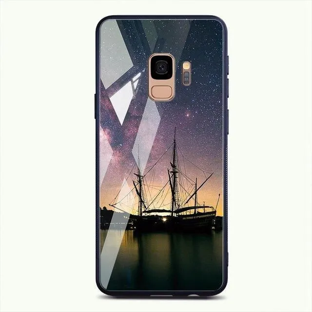 TOMKAS Gehärtetes Glasgehäuse für Samsung Galaxy S9 S9 Plus Silikon Coque Gemusterte Telefonabdeckungsfälle für Samsung Galaxy Note 9 8