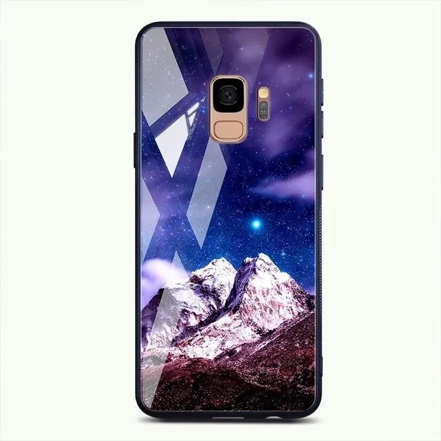 TOMKAS Gehärtetes Glasgehäuse für Samsung Galaxy S9 S9 Plus Silikon Coque Gemusterte Telefonabdeckungsfälle für Samsung Galaxy Note 9 8