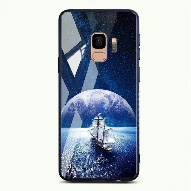TOMKAS Gehärtetes Glasgehäuse für Samsung Galaxy S9 S9 Plus Silikon Coque Gemusterte Telefonabdeckungsfälle für Samsung Galaxy Note 9 8