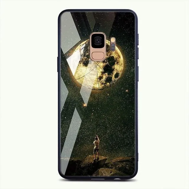 TOMKAS Gehärtetes Glasgehäuse für Samsung Galaxy S9 S9 Plus Silikon Coque Gemusterte Telefonabdeckungsfälle für Samsung Galaxy Note 9 8