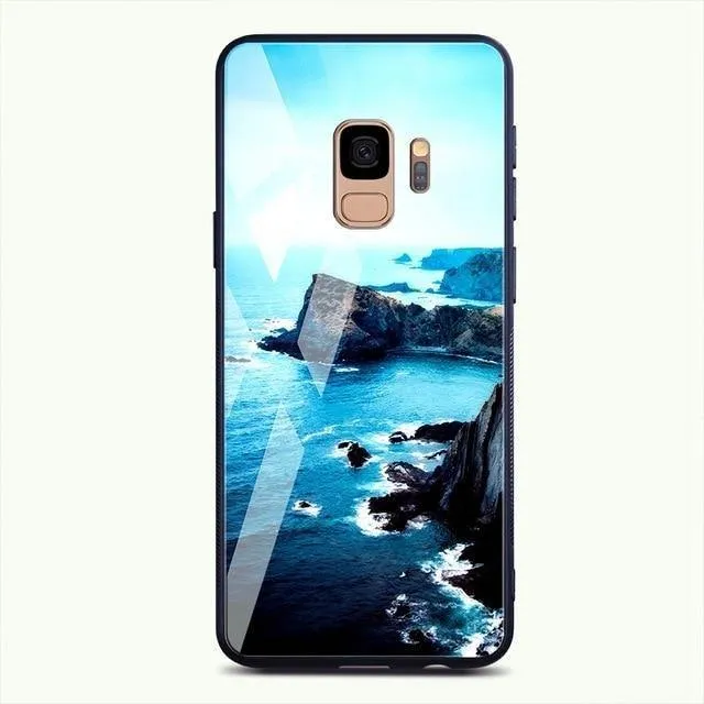 TOMKAS Gehärtetes Glasgehäuse für Samsung Galaxy S9 S9 Plus Silikon Coque Gemusterte Telefonabdeckungsfälle für Samsung Galaxy Note 9 8