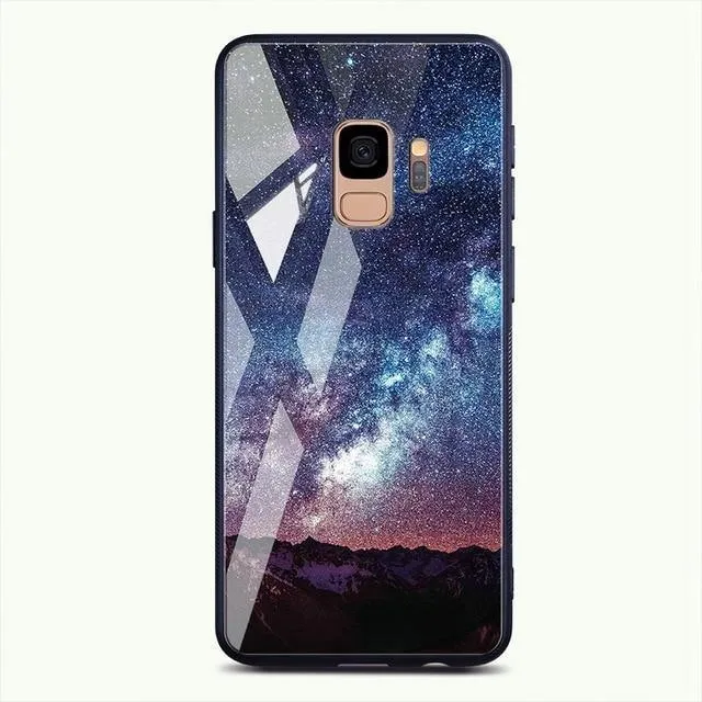 TOMKAS Gehärtetes Glasgehäuse für Samsung Galaxy S9 S9 Plus Silikon Coque Gemusterte Telefonabdeckungsfälle für Samsung Galaxy Note 9 8