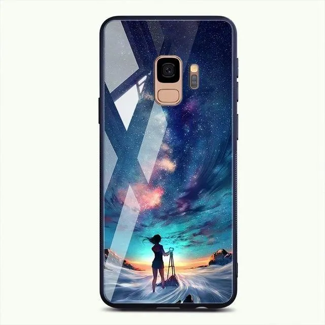 TOMKAS Gehärtetes Glasgehäuse für Samsung Galaxy S9 S9 Plus Silikon Coque Gemusterte Telefonabdeckungsfälle für Samsung Galaxy Note 9 8