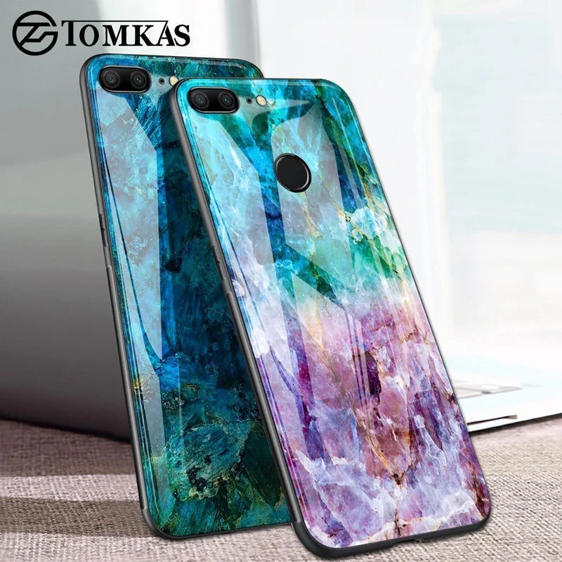 TOMKAS Achat-Marmor-Telefonhülle für Huawei P20 Lite Hülle für Honor 9 Lite Soft Edge PC+Glas Rückseitenhülle für Huawei P Smart