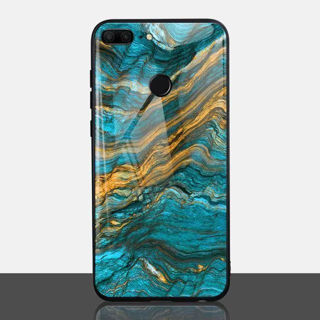 TOMKAS Achat-Marmor-Telefonhülle für Huawei P20 Lite Hülle für Honor 9 Lite Soft Edge PC+Glas Rückseitenhülle für Huawei P Smart