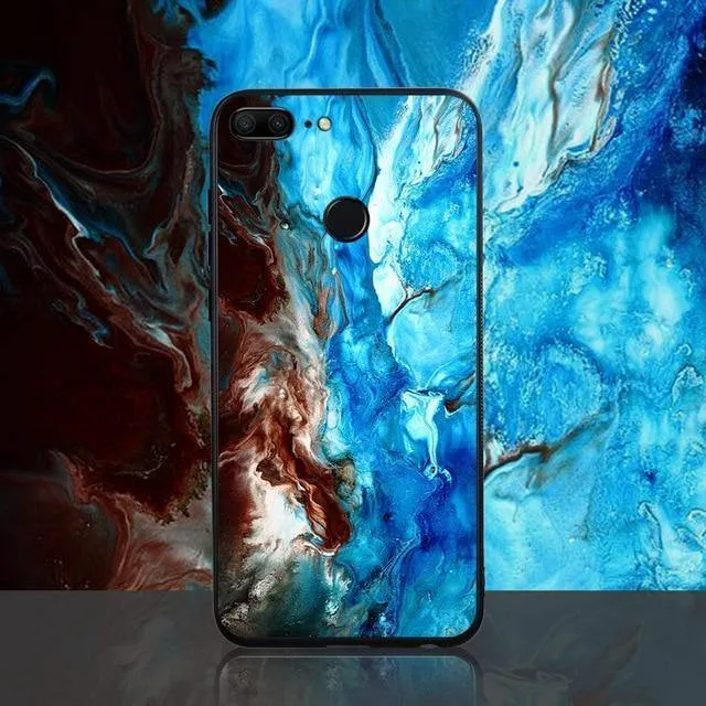 TOMKAS Achat-Marmor-Telefonhülle für Huawei P20 Lite Hülle für Honor 9 Lite Soft Edge PC+Glas Rückseitenhülle für Huawei P Smart