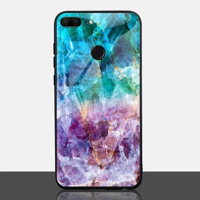 TOMKAS Achat-Marmor-Telefonhülle für Huawei P20 Lite Hülle für Honor 9 Lite Soft Edge PC+Glas Rückseitenhülle für Huawei P Smart