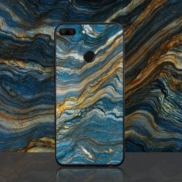 TOMKAS Achat-Marmor-Telefonhülle für Huawei P20 Lite Hülle für Honor 9 Lite Soft Edge PC+Glas Rückseitenhülle für Huawei P Smart