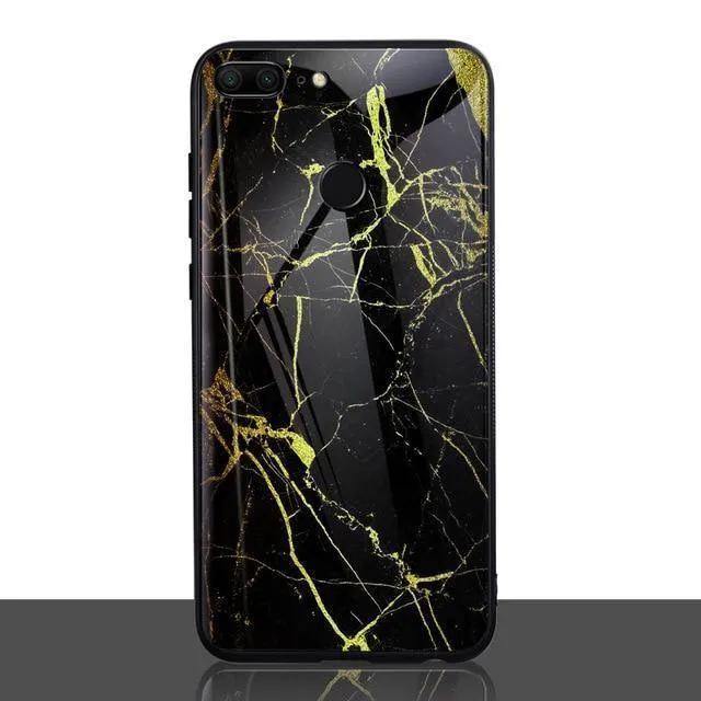 TOMKAS Achat-Marmor-Telefonhülle für Huawei P20 Lite Hülle für Honor 9 Lite Soft Edge PC+Glas Rückseitenhülle für Huawei P Smart