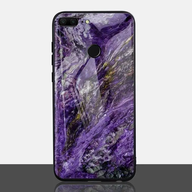 TOMKAS Achat-Marmor-Telefonhülle für Huawei P20 Lite Hülle für Honor 9 Lite Soft Edge PC+Glas Rückseitenhülle für Huawei P Smart