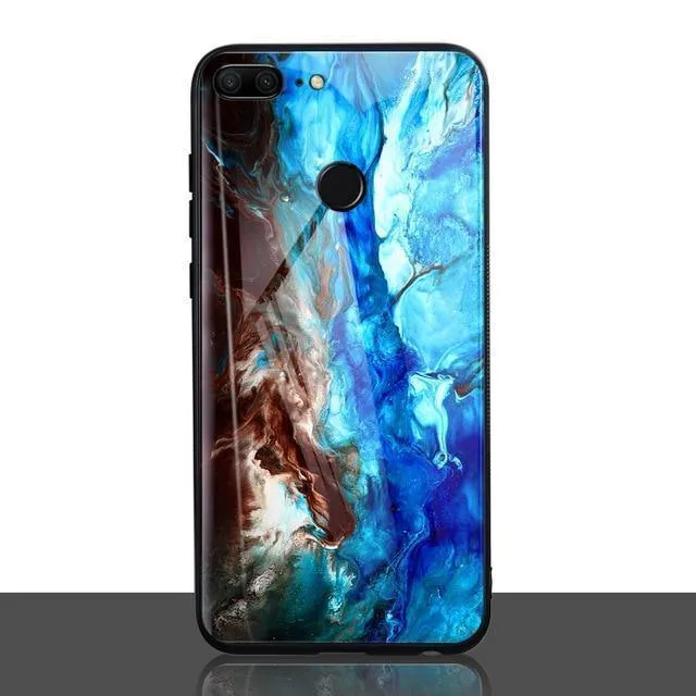 TOMKAS Achat-Marmor-Telefonhülle für Huawei P20 Lite Hülle für Honor 9 Lite Soft Edge PC+Glas Rückseitenhülle für Huawei P Smart