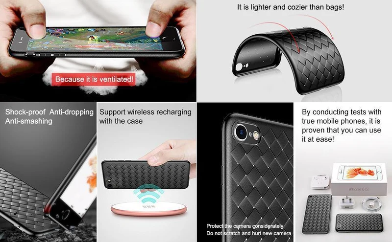 Baseus für iPhone 6s Hülle Luxus Gittermuster Silikonhülle für iPhone 6 6s Plus 6 Plus Einbauhüllen Anti-Klopf-Coque-Abdeckung