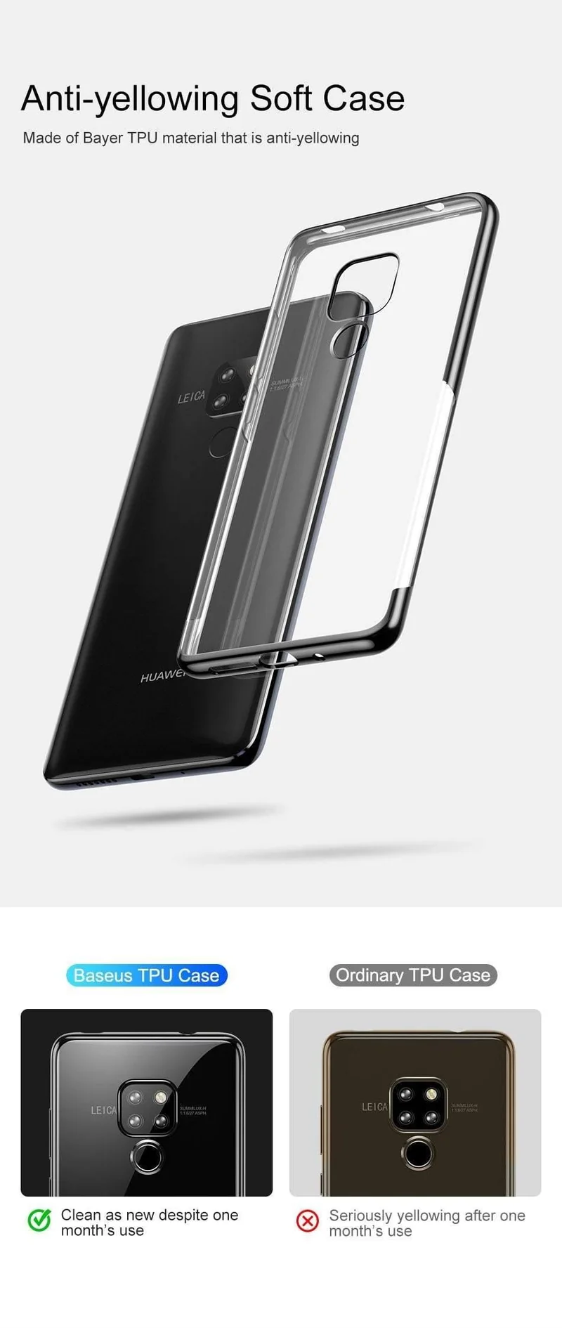 Baseus Luxury Plating TPU Hülle für Huawei Mate 20 Ultradünne weiche Silikonhülle für Huawei Mate 20 Pro Telefonabdeckung Transparent
