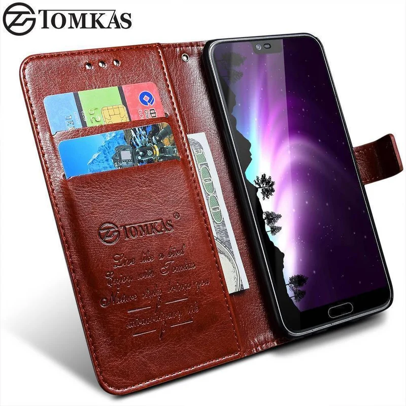 Tomkas Brieftaschenetui für Huawei Honor 10 Hülle aus Leder, PU-Retro-Schutz, für Huawei Honor 10, Rückseite, Coque