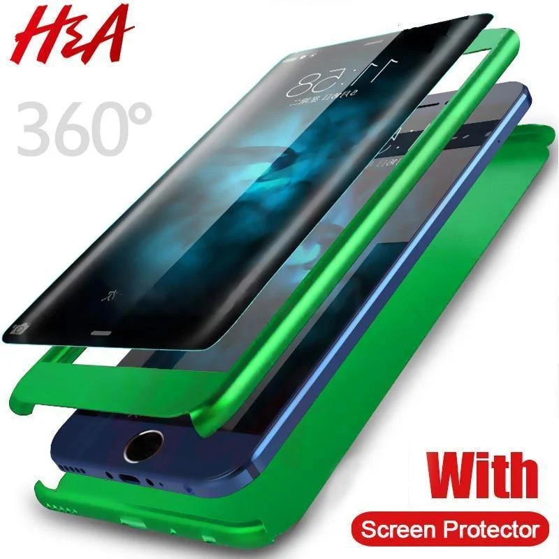 H & A Luxus 360 Grad Schutz Volle Abdeckung Telefon Fall Für iPhone 7 8 5 S SE Anti-klopfen Abdeckung für iPhone 6 s 7 8 Plus Fall Glas