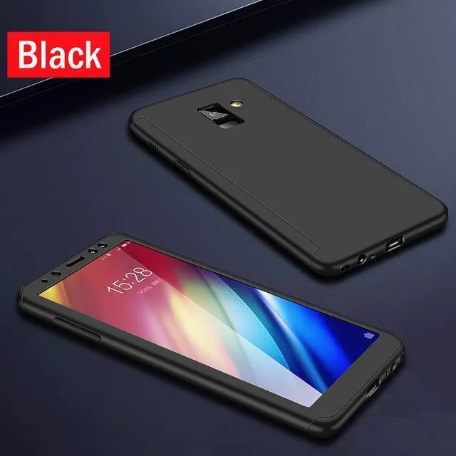 H&A 360 Vollschutzhülle für Samsung Galaxy J4 J6 Plus J8 2018 PC stoßfeste Abdeckung für Samsung A7 A7 A8 Plus 2018 Hülle Glas