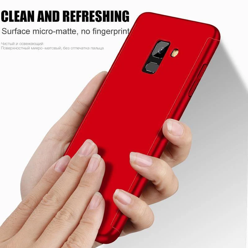 H&A 360 Vollschutzhülle für Samsung Galaxy J4 J6 Plus J8 2018 PC stoßfeste Abdeckung für Samsung A7 A7 A8 Plus 2018 Hülle Glas